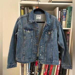 Old Navy slightly distressed jean jacket, medium wash, size large